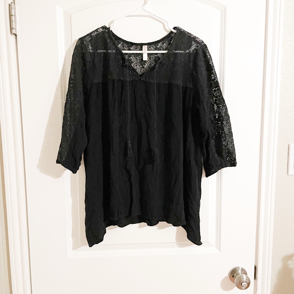 Xhilaration | Black Long Sleeve Blouse with Lace Accents